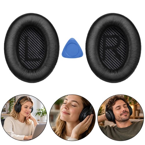 Black leather ear cushions - pu,